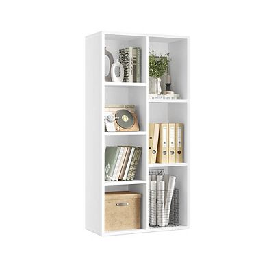 7-Compartment Bookshelf for Living Room or Home Office with Open Storage Shelves - White