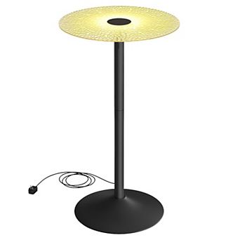 Contemporary Bar Table with RGB Lighting, Ripple Glass Top, Ink Black