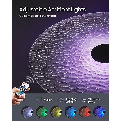 Contemporary Bar Table with RGB Lighting, Ripple Glass Top, Ink Black