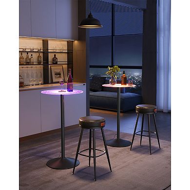 Contemporary Bar Table with RGB Lighting, Ripple Glass Top, Ink Black