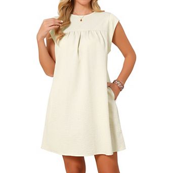 Women's Summer Short Tank Dress Cap Sleeve Crewneck Ruched Sundress Loose Shift Tunic Mini Dresses