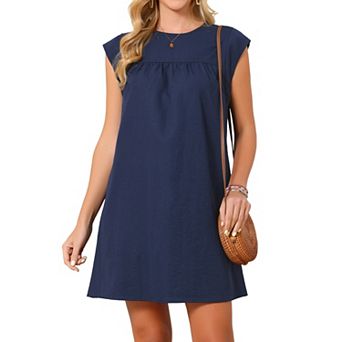 Women's Summer Short Tank Dress Cap Sleeve Crewneck Ruched Sundress Loose Shift Tunic Mini Dresses