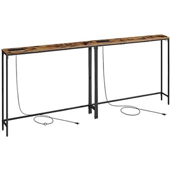 Slim Console Tables for Hallway or Behind Sofa with Outlets, USB Ports, and Cable Hooks (2-Pieces)