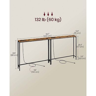 Slim Console Tables for Hallway or Behind Sofa with Outlets, USB Ports, and Cable Hooks (2-Pieces)