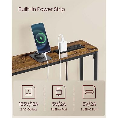 Slim Console Tables for Hallway or Behind Sofa with Outlets, USB Ports, and Cable Hooks (2-Pieces)