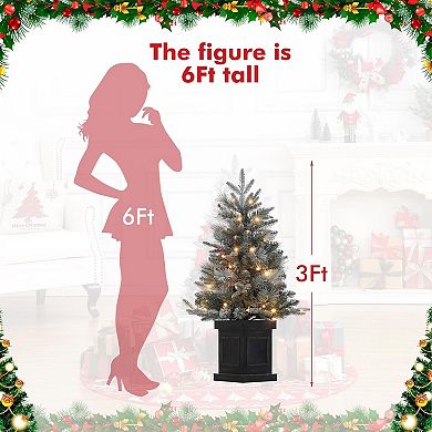 3FT Pre-Lit Xmas Tree - 78 Battery LEDs, Potted Base