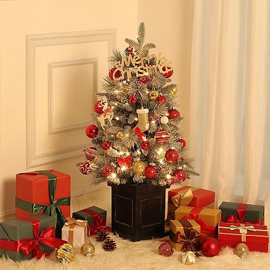 3FT Pre-Lit Xmas Tree - 78 Battery LEDs, Potted Base