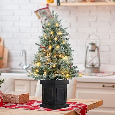 3FT Pre-Lit Xmas Tree - 78 Battery LEDs, Potted Base
