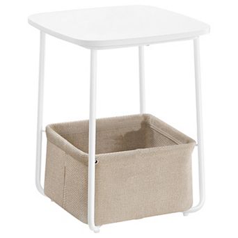Square Side Table with Fabric Storage Basket, Sturdy Steel Legs for Bedroom or Living Room