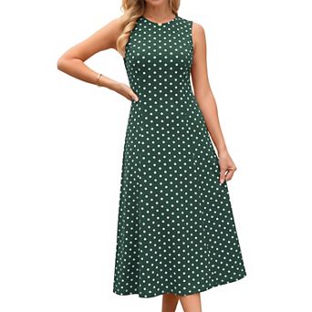 Women's Polka Dots Dress Summer Tank Sleeveless Sundress Vintage Crewneck Elegant Long Dresses