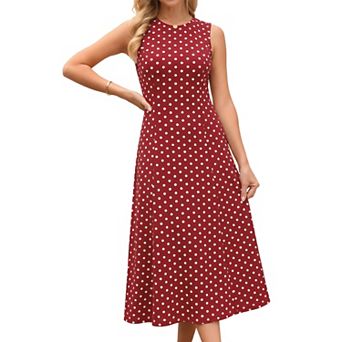 Women's Polka Dots Dress Summer Tank Sleeveless Sundress Vintage Crewneck Elegant Long Dresses