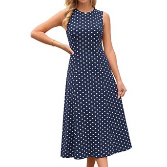 Women's Polka Dots Dress Summer Tank Sleeveless Sundress Vintage Crewneck Elegant Long Dresses