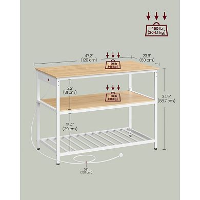Multi-Use Kitchen Island with Shelves and Power Outlet 47" Work Surface