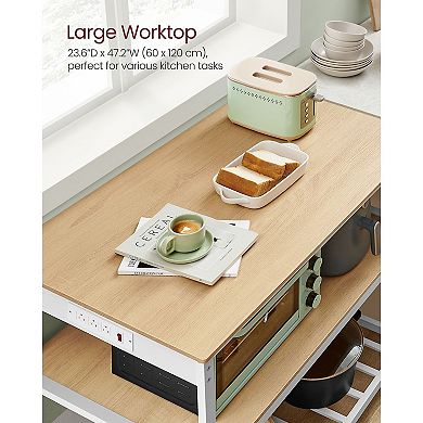 Multi-Use Kitchen Island with Shelves and Power Outlet 47" Work Surface