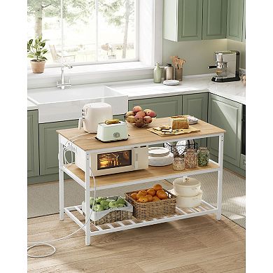 Multi-Use Kitchen Island with Shelves and Power Outlet 47" Work Surface