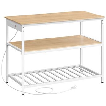 Multi-Use Kitchen Island with Shelves and Power Outlet 47" Work Surface