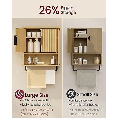 Bathroom Over-Toilet Storage Cabinet with Doors and Open Compartments - Oak Beige
