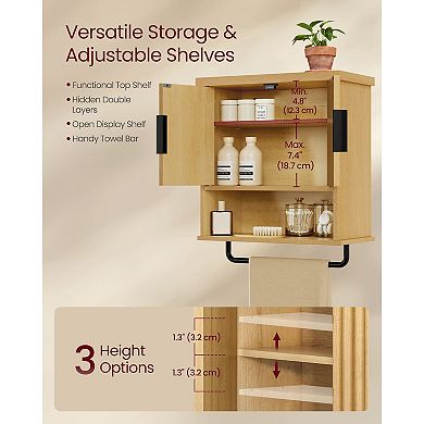 Bathroom Over-Toilet Storage Cabinet with Doors and Open Compartments - Oak Beige