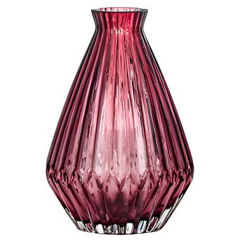 Red Vintage Glass Vase Fluted Design, Perfect for Flowers, Home Décor, and Events