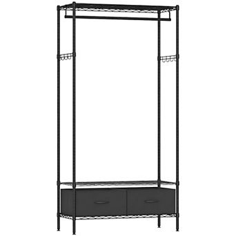 Adjustable Wardrobe Rack with Shelves and Drawers for Bedroom or Closet Storage - Ink Black