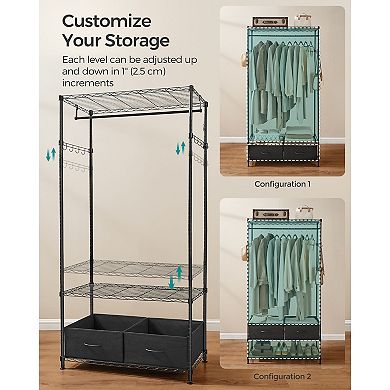 Adjustable Wardrobe Rack with Shelves and Drawers for Bedroom or Closet Storage - Ink Black