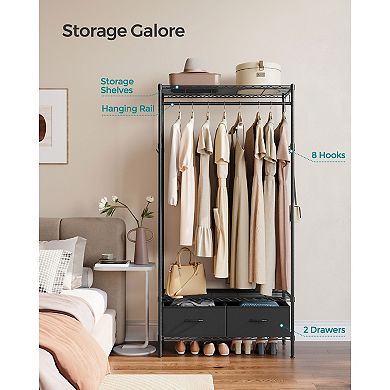Adjustable Wardrobe Rack with Shelves and Drawers for Bedroom or Closet Storage - Ink Black