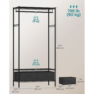 Adjustable Wardrobe Rack with Shelves and Drawers for Bedroom or Closet Storage - Ink Black