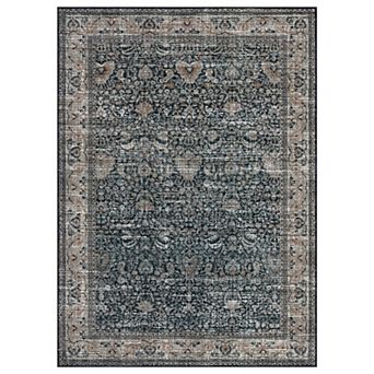 Washable Antique Distressed Area Rugs, Vintage Print Accent Non Slip Large Carpet for Living Room