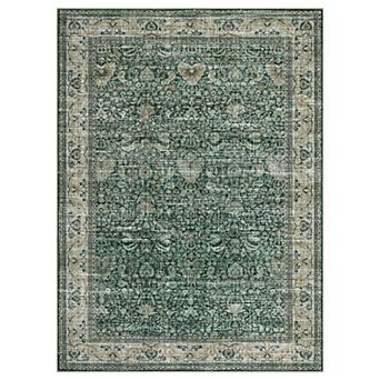 Washable Antique Distressed Area Rugs, Vintage Print Accent Non Slip Large Carpet for Living Room