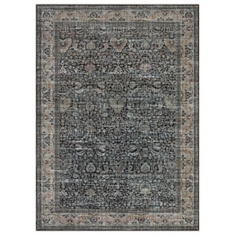 Washable Antique Distressed Area Rugs, Vintage Print Accent Non Slip Large Carpet for Living Room