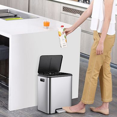 2-Pack 4 Gallon Stainless Steel Pedal Recycle Bins with Lids and Inner Buckets