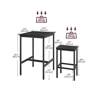 3-Piece Counter-Height Table and Stool Set with Footrests for Kitchen or Dining