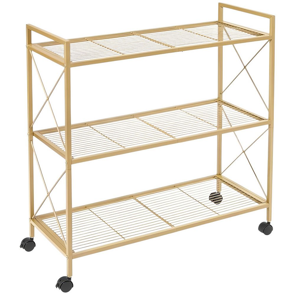 Wide 3-Tier Metal Storage Rack for Entryway Kitchen with Mesh Shelves ...