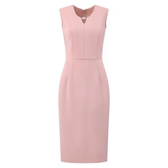 Women's Sleeveless Pencil Dress Choker V Neck Trendy Work Knee Length Dresses