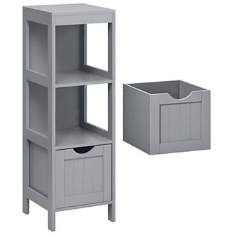 Corner Bathroom Storage Cabinet with Open Shelf and 2 Drawers in Dove Grey