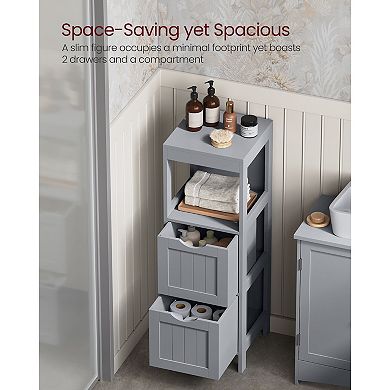 Corner Bathroom Storage Cabinet with Open Shelf and 2 Drawers in Dove Grey