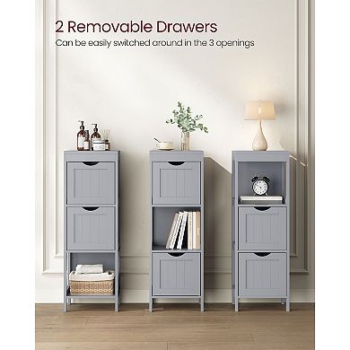 Corner Bathroom Storage Cabinet with Open Shelf and 2 Drawers in Dove Grey