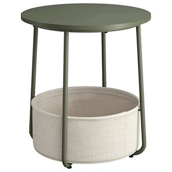 Forest Green End Table with Cream Basket, Steel Frame, Quick Assembly for Small Spaces