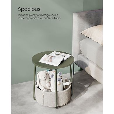 Forest Green End Table with Cream Basket, Steel Frame, Quick Assembly for Small Spaces