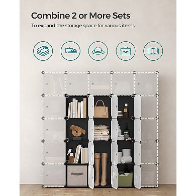 Versatile Plastic Storage Organizer, 16-Cube Unit, Black and White with Anti-Tip Kit