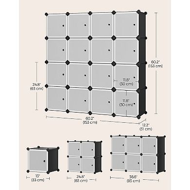 Versatile Plastic Storage Organizer, 16-Cube Unit, Black and White with Anti-Tip Kit