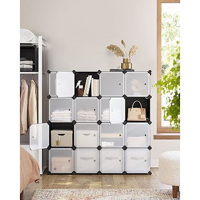 Versatile Plastic Storage Organizer, 16-Cube Unit, Black and White with Anti-Tip Kit