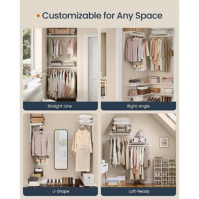 Adjustable Closet Storage System with Shelves and Hanging Rods for Bedroom Organization