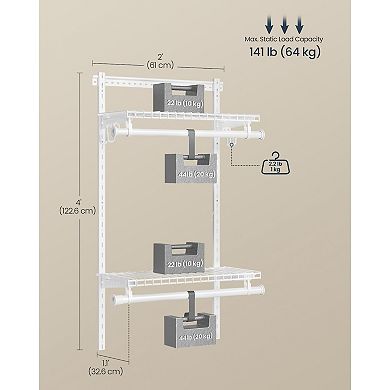 Adjustable Closet Storage System with Shelves and Hanging Rods for Bedroom Organization