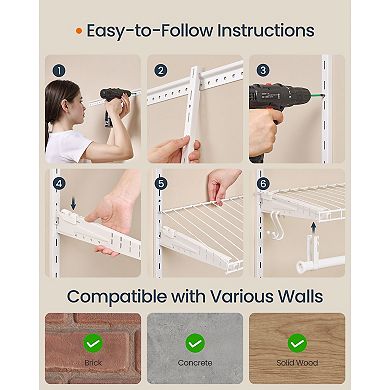 Adjustable Closet Storage System with Shelves and Hanging Rods for Bedroom Organization