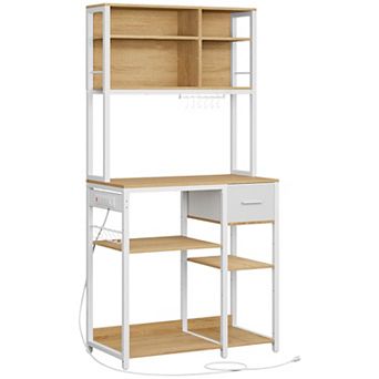 Versatile Baker’s Rack with Power Outlets, Adjustable Shelves, Coffee Bar or Microwave Stand