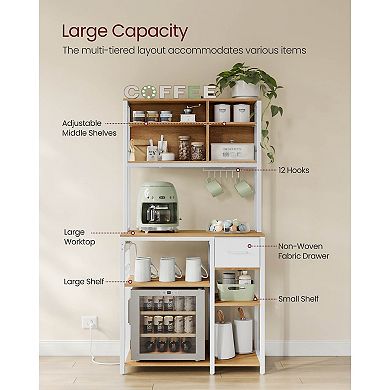 Versatile Baker’s Rack with Power Outlets, Adjustable Shelves, Coffee Bar or Microwave Stand