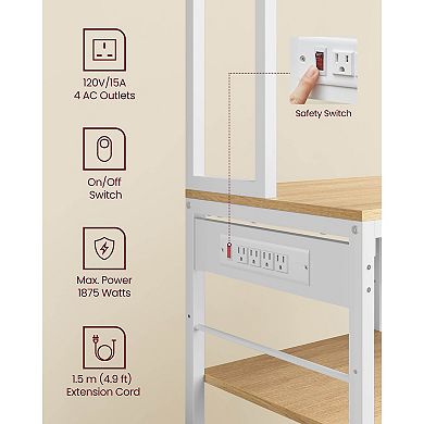 Versatile Baker’s Rack with Power Outlets, Adjustable Shelves, Coffee Bar or Microwave Stand