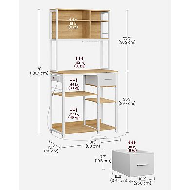 Versatile Baker’s Rack with Power Outlets, Adjustable Shelves, Coffee Bar or Microwave Stand