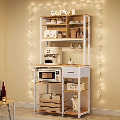 Versatile Baker’s Rack with Power Outlets, Adjustable Shelves, Coffee Bar or Microwave Stand